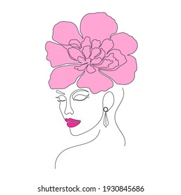 Minimal woman face on white background.One line drawing style.