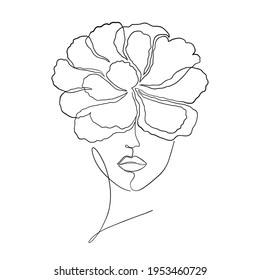 Minimal woman face on white background.One line drawing style.
