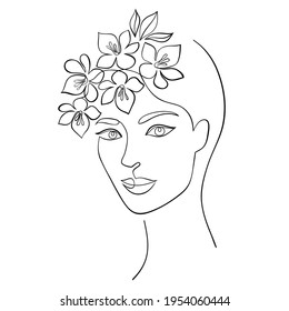 Minimal woman face on white background.One line drawing style.
