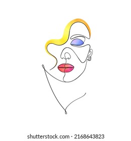 Minimal woman face on white background.One line drawing style.
