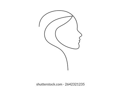 Minimal woman face profile drawing in one line art isolated outline elegant feminine illustration
