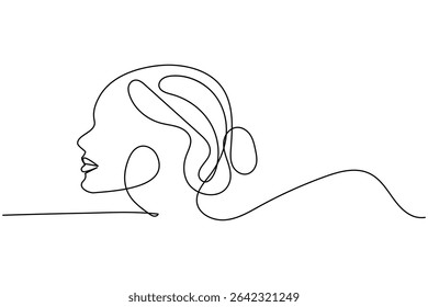 Minimal woman face profile drawing in one line art isolated outline elegant feminine illustration