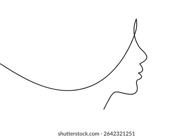 Minimal woman face profile drawing in one line art isolated outline elegant feminine illustration