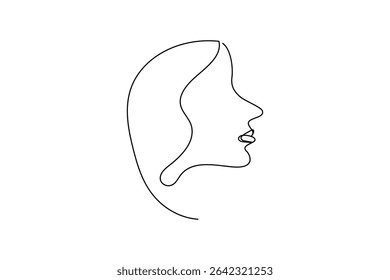 Minimal woman face profile drawing in one line art isolated outline elegant feminine illustration