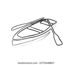 Minimal Wooden fishing boat outline illustration. Simple of fishing boat in stylized ink brush drawing vector design.