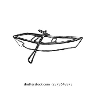 Minimal Wooden fishing boat outline illustration. Simple of fishing boat in stylized ink brush drawing vector design.