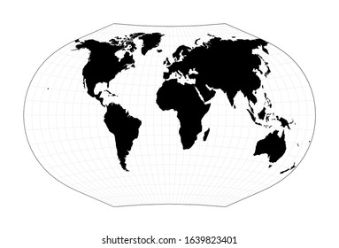 Minimal world map. Ginzburg V projection. Plain world geographical map with graticule lines. Vector illustration.