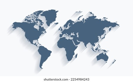 minimal world map isolated on white background with shadow 