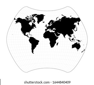 Minimal world map. Larrivee projection. Plain world geographical map with graticule lines. Vector illustration.