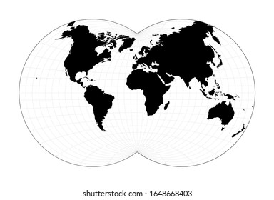 Minimal world map. Van der Grinten IV projection. Plan world geographical map with graticlue lines. Vector illustration.