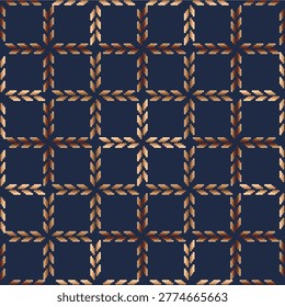 Minimal woven grid seamless pattern in navy blue, geometric stitch texture background design for scarf, clothes, linens, motifs fabric, textile, wallpaper.
