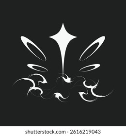 Minimal Y2K Flat Style Light Butterfly with Smoke Puff, Exprimental Illustration in Black and White