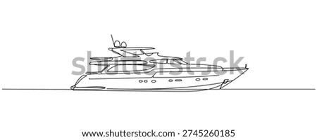 Minimal yacht one line drawing vector illustration, luxury boat outline isolated on white background Editable stroke
