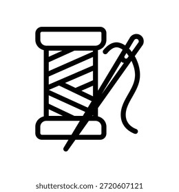 Bola de hilo mínima y icono de aguja de costura que representa la confección de punto artesanías hechas a mano y el trabajo textil en un estilo de Vector de línea limpia
