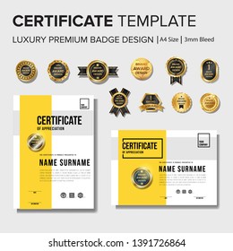 Minimal yellow certificate design with badge