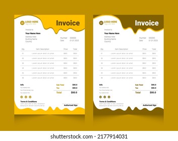 Minimal yellow color invoice template vector design