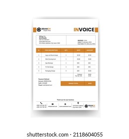 Minimal yellow invoice template vector design 