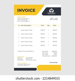minimal yellow invoice vector design template.