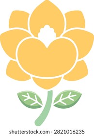 Minimal Yellow Magnolia Flower Vector Illustration with Green Leaves | Flat Botanical Floral Clipart Isolated on White Background