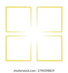 Minimal yellow square frames arranged in a four-panel grid with overlapping golden borders and ample white space, ideal for photo collages, social media posts, invitations, templates, and modern layouts.