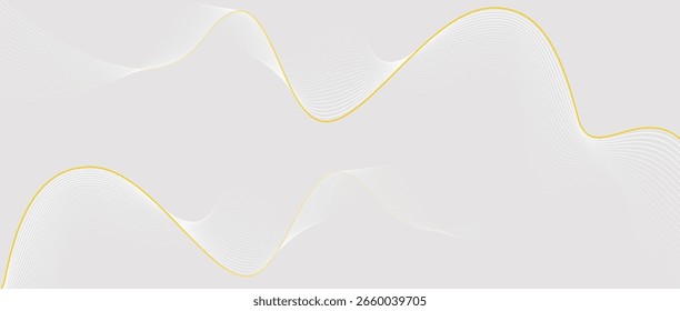 Líneas de onda Abstractas amarillas y blancas mínimas en el fondo gris claro Diseño elegante que fluye para las imágenes modernas limpias y la marca