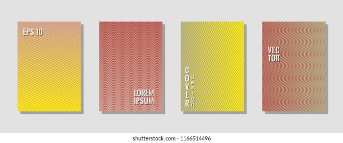 Minimal yellow zig zag banner templates, wavy lines gradient stripes backgrounds for music cover. Curve shapes stripes, zig zag edge lines halftone texture gradient poster backgrounds collection.