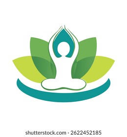 Minimale Yoga Pose Logo mit abstrakten Lotus Blütenblätter sauberen Vektorstil