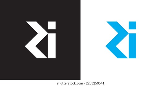 Minimal ZI logo. Icon of a IZ letter on a luxury background. Logo idea based on the ZI monogram initials. Professional variety letter symbol and IZ logo on black and blue background.