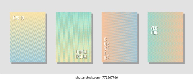 Minimal zig zag banner templates, wavy lines gradient stripes backgrounds for business cover. Curve shapes stripes, zig zag edge lines halftone texture gradient journal covers set.