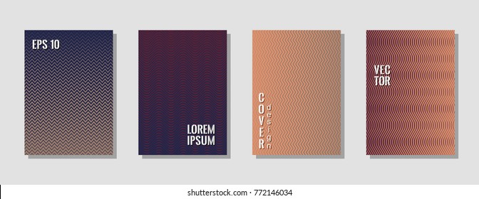 Minimal zig zag banner templates, wavy lines gradient stripes backgrounds for fashion cover. Curve shapes stripes, zig zag edge lines halftone texture gradient banners collection.