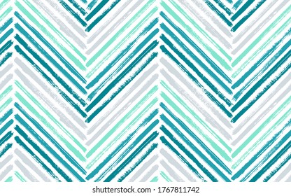 Minimaler Zickzag Innenausdruck Vektor nahtlos Muster. Pinselstriche in Tinte zeichnen geometrische Streifen aus. Handgezeichnete Lacktextur Zickzack Chevron Umhüllung. Streifen Linien Stoffdruck nahtlos Design.