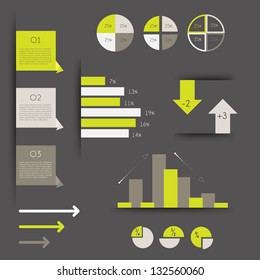 Minimalictic modern infographic folder with diagrams, arrows, speech bubbles and graphs. Vector.