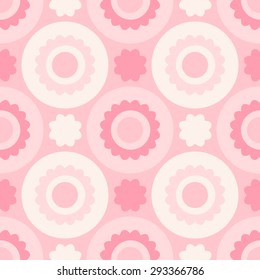 Minimalictic romantic pattern (circles and flowerss). Pastel pink tints. Endless texture can be used for children's or wedding design, wallpaper, web background, wrapping, packaging etc.