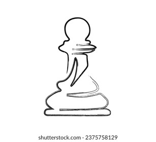 Minimalis chess pawn outline hand drawn illustration. Simple pawn line art vector illustration.