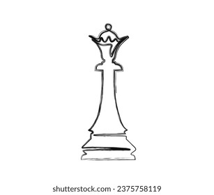 Minimalis chess queen outline hand drawn illustration. Simple pawn line art vector illustration.