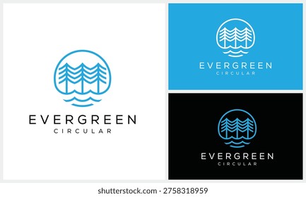 Minimalis Circular Pine Evergreen logo design