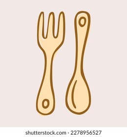 Minimalis and cute spoon and fork hand drawn logo design vector for cafe or restaurant
