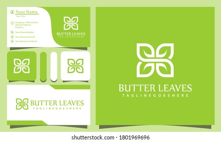 minimalis elegant butterfly leaves logos design vector illustration with line art style vintage, modern company business card template