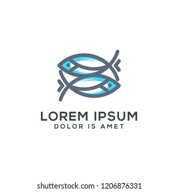 Minimalis fish line art logo design vector illustration