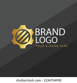 Minimalis logo gear machine concept with golden gradient.