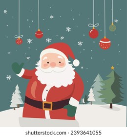 carta minimalista 2D sobre el tema de Feliz Navidad con Santa