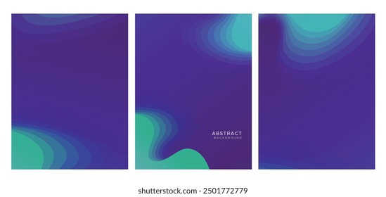 A minimalism abstract background design featuring fluid, layered curves in shades of blue, green, and purple.