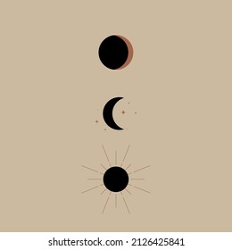 Minimalism, abstract composition. Pastel trendy shades for your design. phases of the moon and the sun. magic astrology and boho