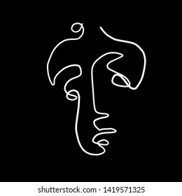 Minimalism abstract face one line drawing, black and white simple art, modern contemporary design