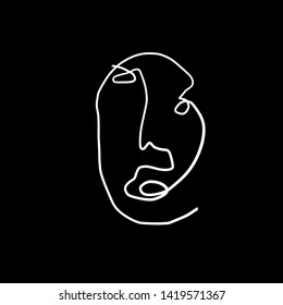 Minimalism abstract face one line drawing, black and white simple art, modern contemporary design