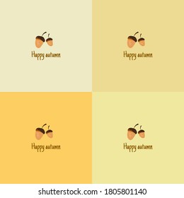 Minimalism acorn background, 4 warm background colors, Autumn concept