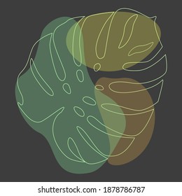 Minimalism art. Modern decor. Monstera leaf line art. Contour drawing. . Vector illustration