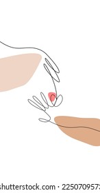 Arte minimalista, dos manos entrelazadas con una línea y un corazón en formato eps.