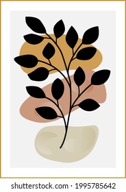 Ilustración mínima botánica vectorial como composición abstracta con hojas. ideal para la galería de arte. afiche de arte mural moderno. diseño interior mínimo