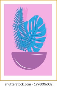 Minimalism botanical vector illustration as abstraction composition with leaves. ideal for art gallery. modern wall art poster. minimal interior design